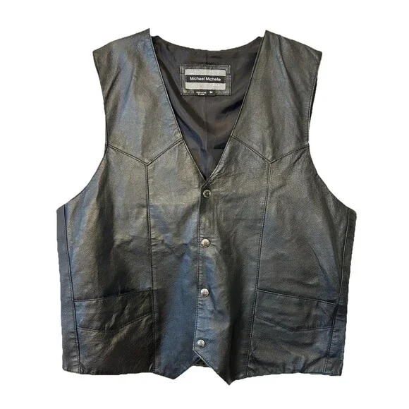 Michael Michelle Black leather Biker Vest With Eagle Embroidered Size M men - Picture 2 of 8